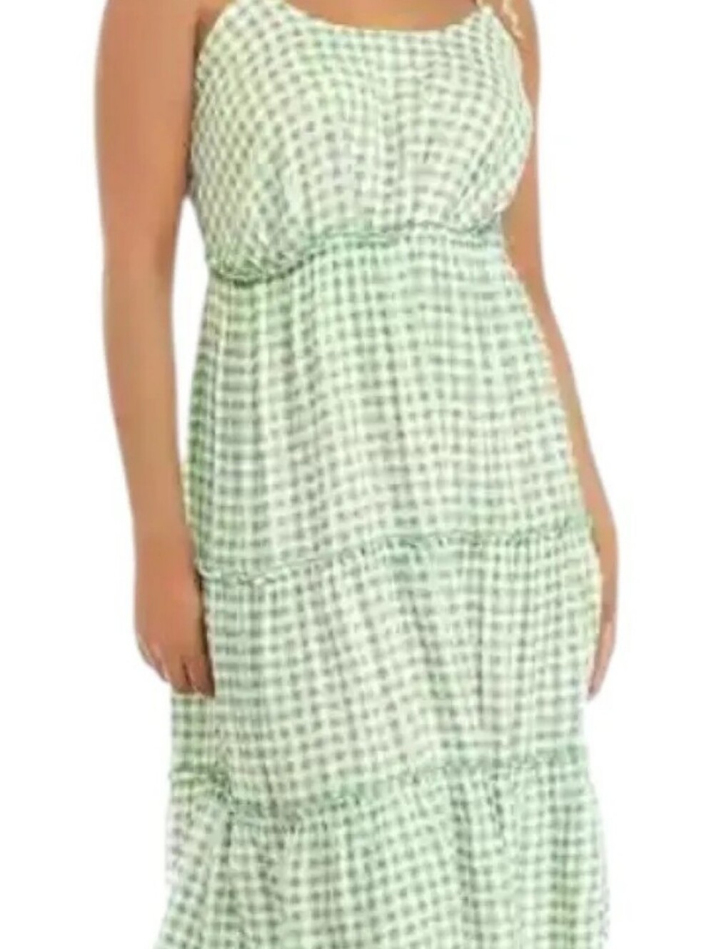 Wish Green Gingham Tiered Maxi Dress Pit To Pit 19 Long 35